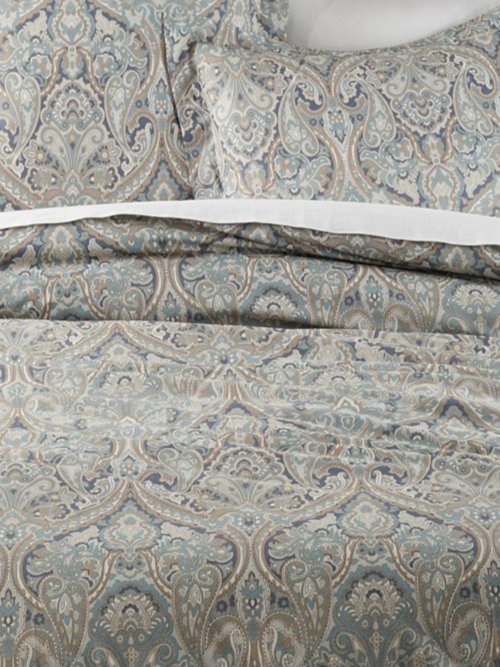 Pottery Barn Linen cotton blend Paisley Print Duvet cover in Blue Gray KING size